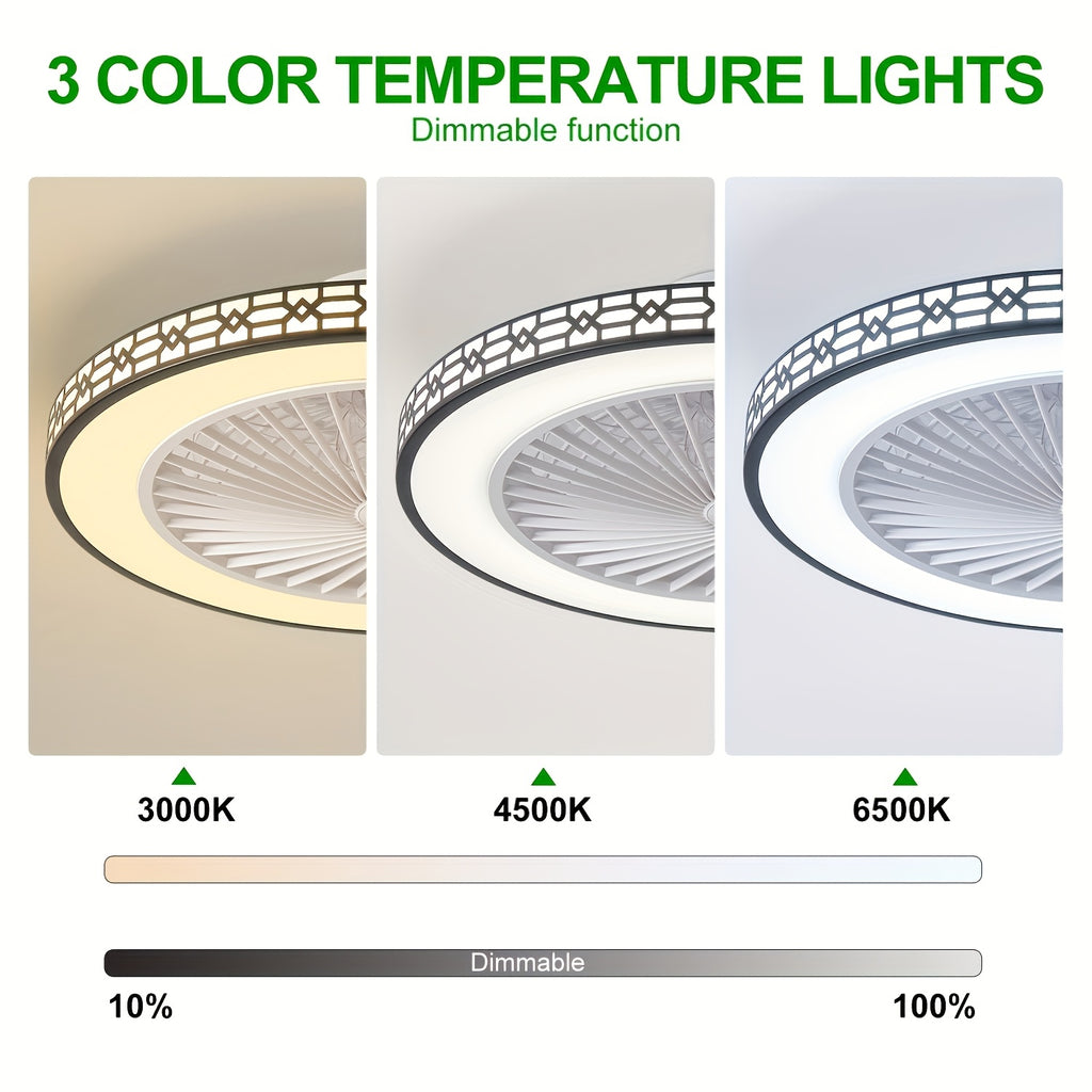 Modern LED Ceiling Fan with 20-Inch Design, Adjustable 3000K–6500K Lighting and Reversible Airflow, White or Black for Bedroom, Office and Study