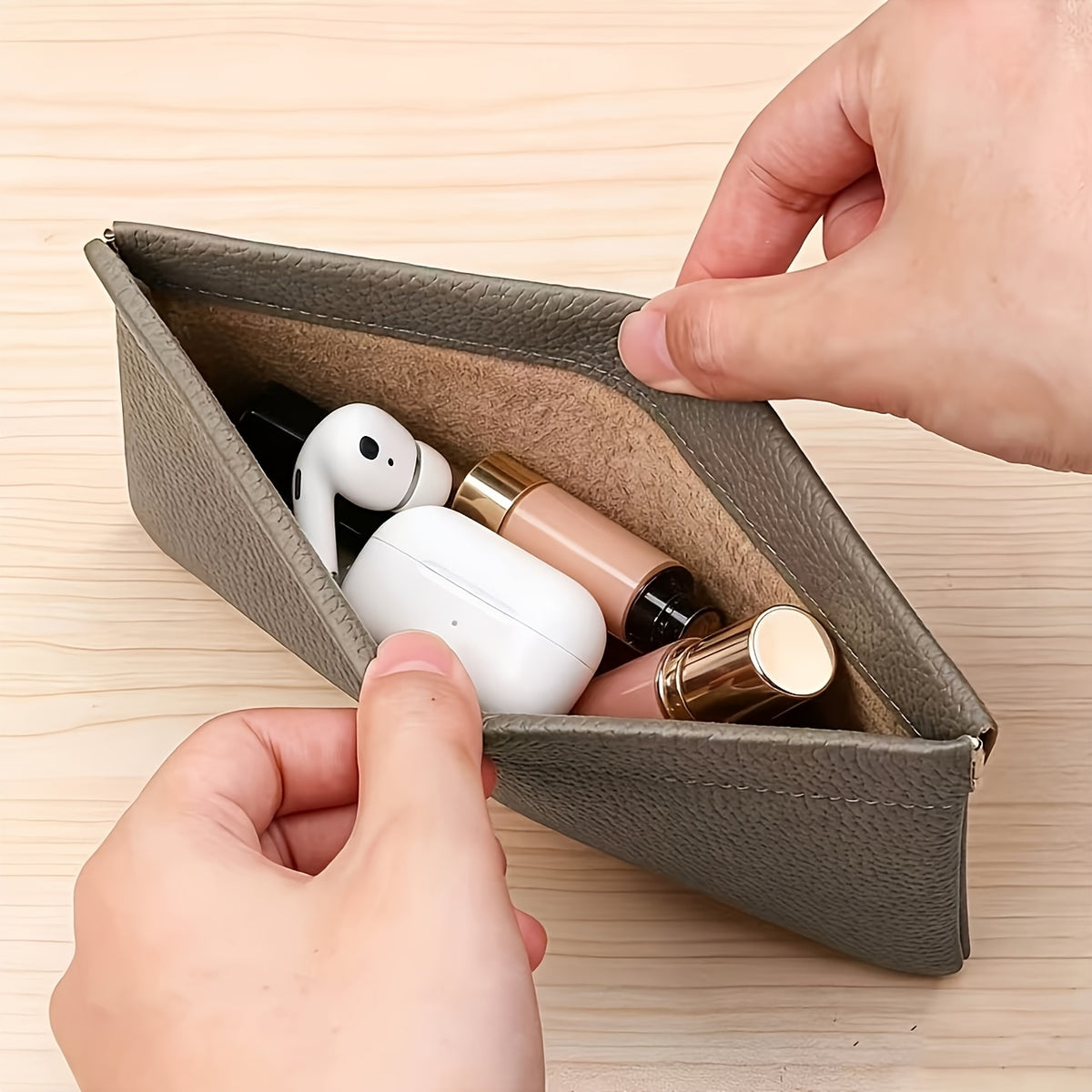 Self-Closing Leather Pouch by GERUOLA with Long Wallet, Small and Short Style Options for ID Cards, Cables and Everyday Bag Organization in Multiple Colors