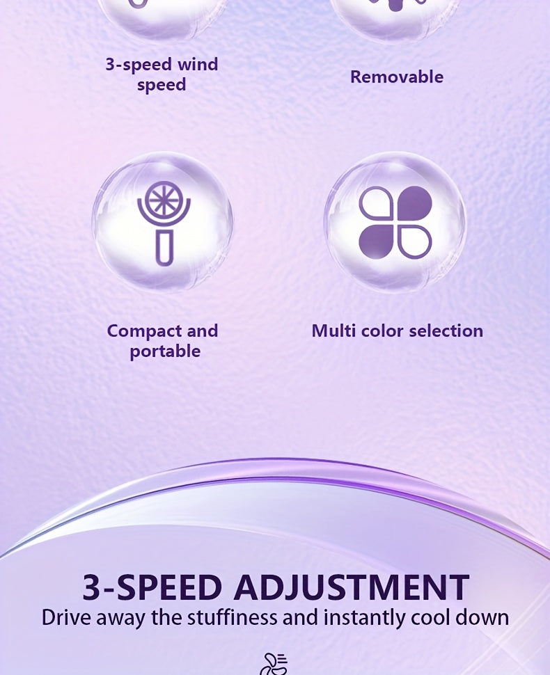 Rechargeable Handheld Fan 3-Pack in Pink, Purple and Black with Three Speeds, USB-C Charging and Listed 180-Degree Adjustment for Travel and Summer Outings