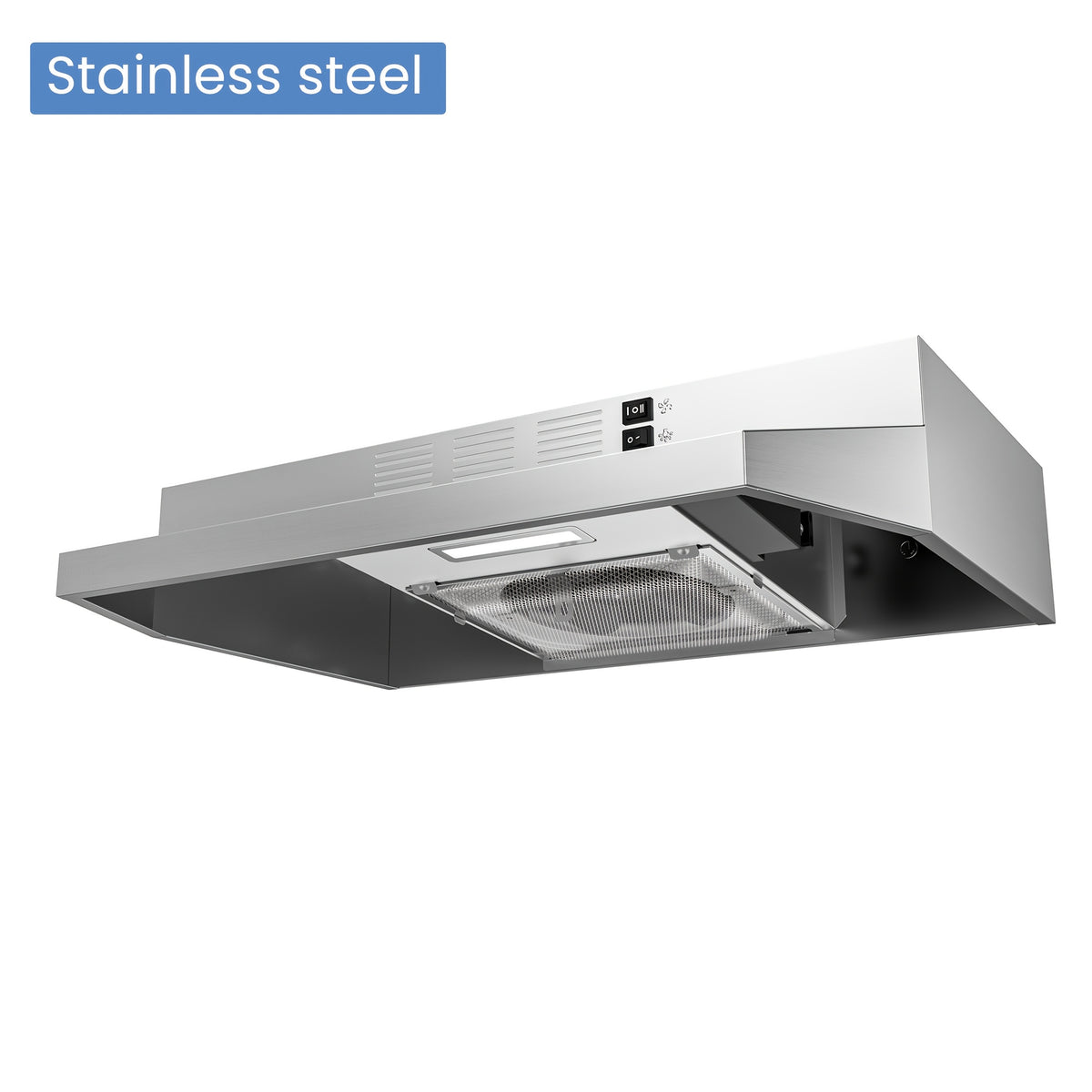 30-Inch Under-Cabinet Range Hood with Listed 350 CFM Airflow, LED Light and Two-Speed Fan, Ducted or Non-Ducted Configuration in Three Finish Option Labels