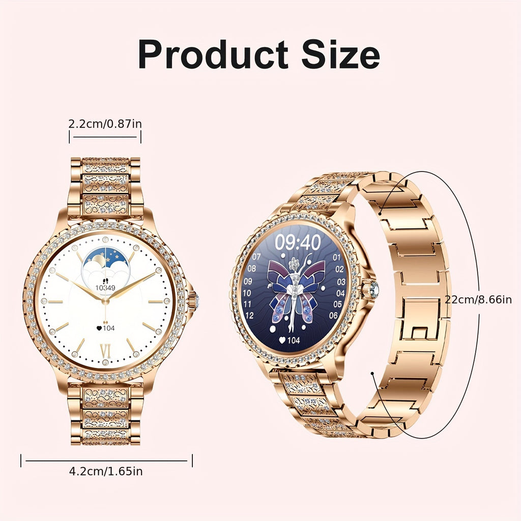 Women's Smartwatch by LIGE with Listed 1.32-Inch HD Display, Wireless Calling and 20 Sports Modes, Golden, Golden Mesh Belt or Silvery Options for iPhone Android