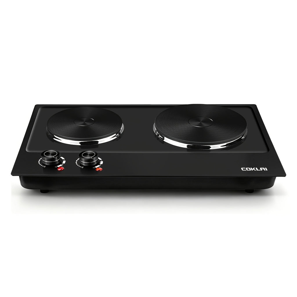 Dual Burner Hot Plate, Portable Electric Cooktop with 7.4 Inch and 6.1 Inch Heating Plates, Adjustable Temperature Control for Dorm, RV and Home Kitchen Daily Cooking
