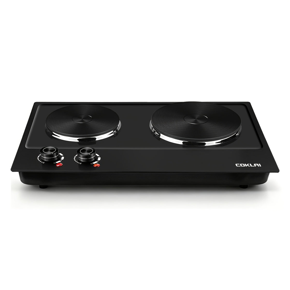 Dual Burner Hot Plate, Portable Electric Cooktop with 7.4 Inch and 6.1 Inch Heating Plates, Adjustable Temperature Control for Dorm, RV and Home Kitchen Daily Cooking