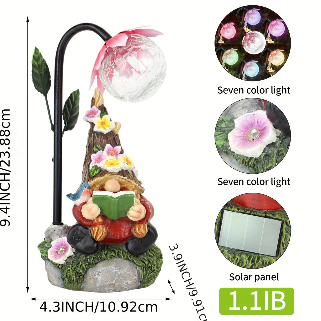 Solar Garden Gnome Statue with Colorful Gradient LED Light, Red or Blue Decorative Ornament for Patio, Balcony, Flower Bed and Yard Gift Displays