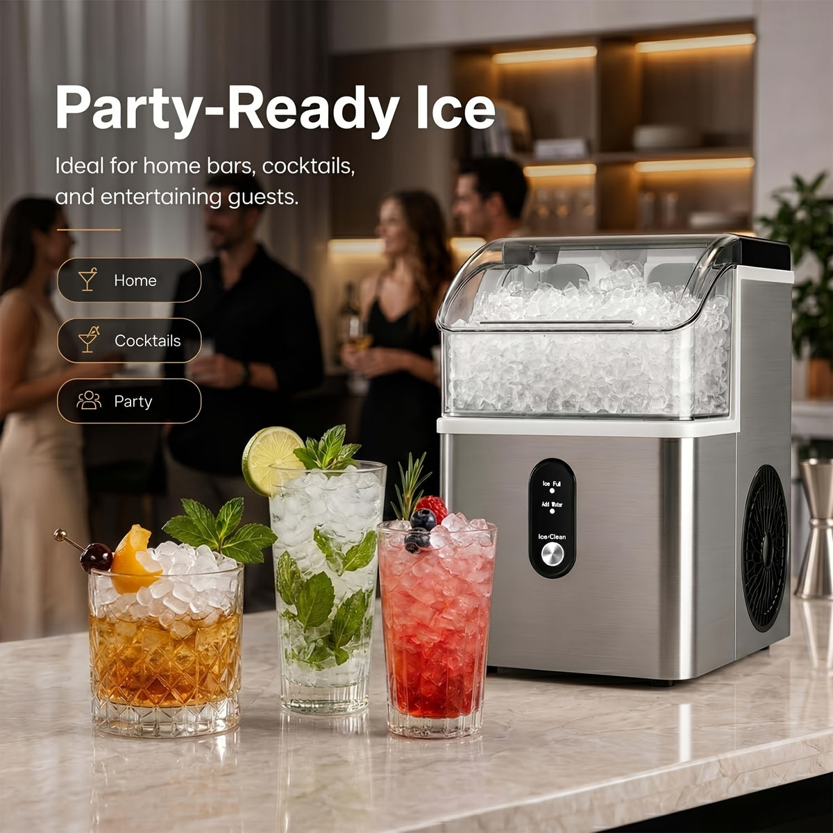 Kitchen Countertop Ice Machine with One-Click Operation and Self-Cleaning, Black Nugget or White, Black and Purple Bullet Ice Maker Options