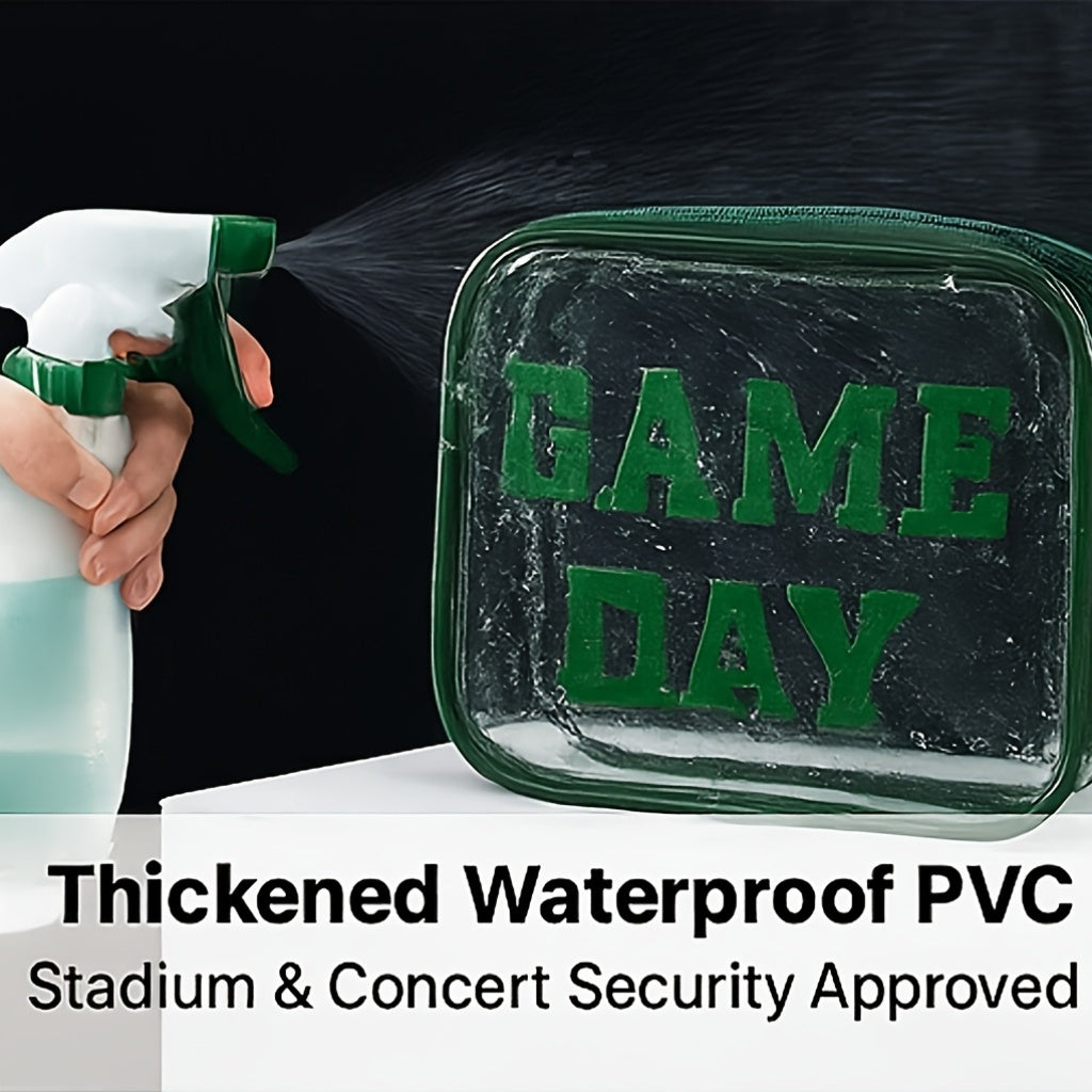 Game Day Clear Purse with Listed Letter Patches and Crossbody Carry Style, Green, Blue, Black, Red or Orange Options for Football Outfits and Concert Plans