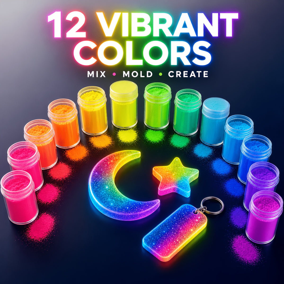 Glow in the Dark Craft Powder with Listed 12 Colors and 20g Label, Mixed-Color Luminous Pigment for Compatible Epoxy Resin Art, DIY Gifts and Holiday Decorations