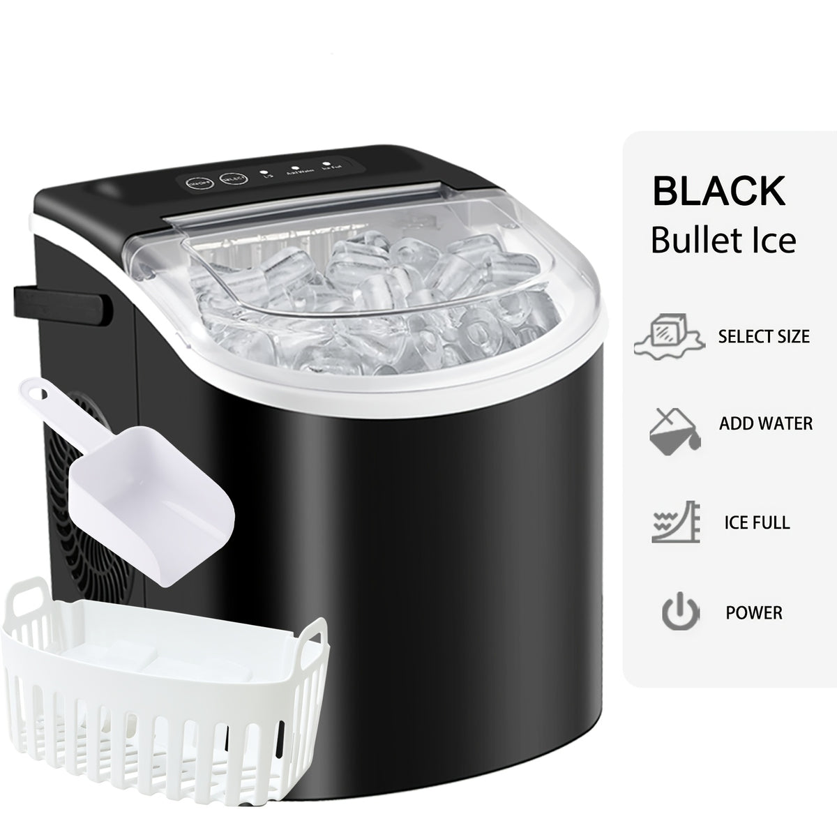 HAILANG Portable Ice Maker with Carry Handle, Two Bullet Ice Sizes, Listed 29lb Daily Output and 9 Cubes in 6 Minutes, Includes Basket and Scoop