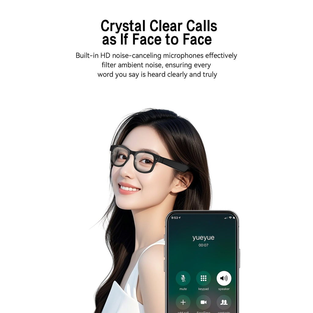 8MP-Labeled AI Camera Smart Glasses in Black with Video and Audio Recording, Bluetooth Calls and Music, Touch Controls and Listed Translation Features