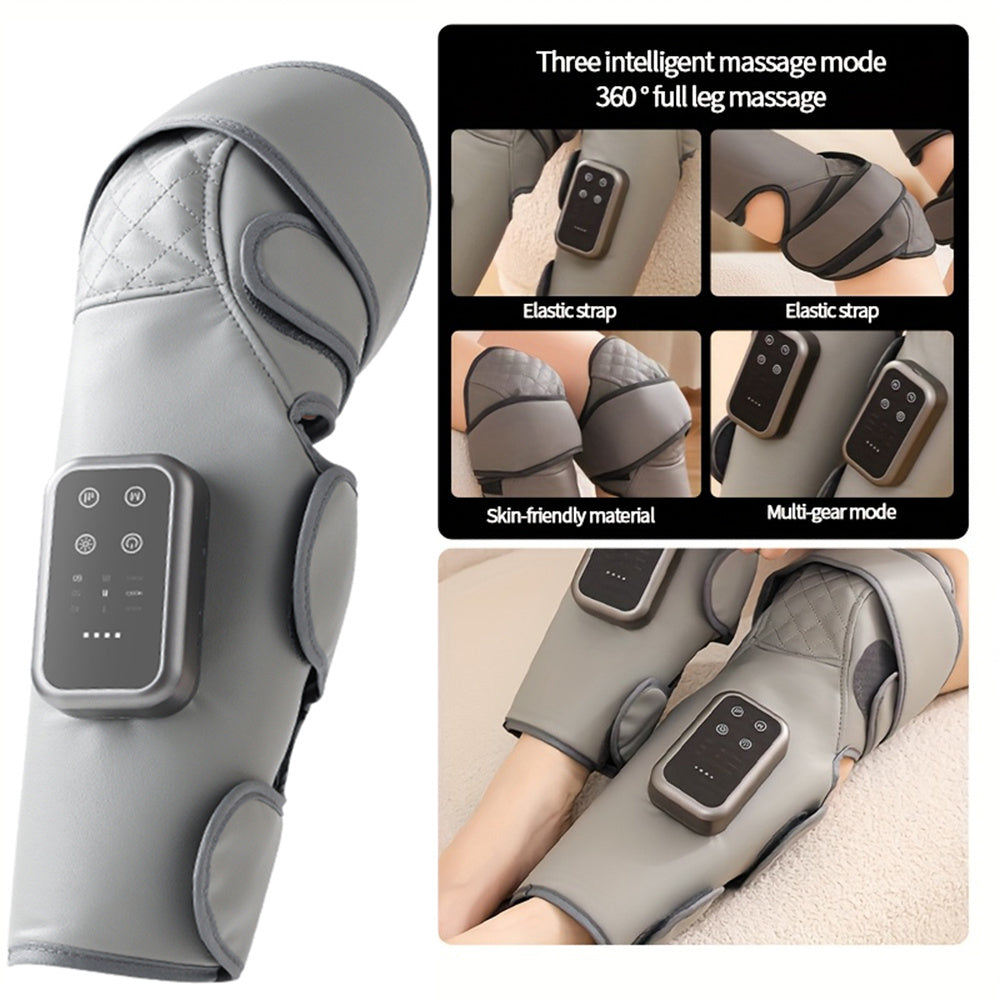 Light Gray Cordless Knee and Leg Massager with Listed Air Compression, Three Modes and Intensities, Knee-Only Heat and 20-Minute Auto-Off, Cable and Manual