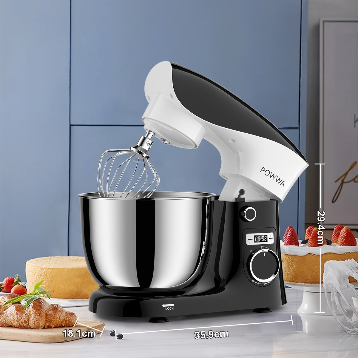 Stand Mixer 6.5 Qt with 10+P Speed Control, Whisk, Beater and Dough Hook, Electric Kitchen Baking Mixer in White Accent Color Options for Home Bakers