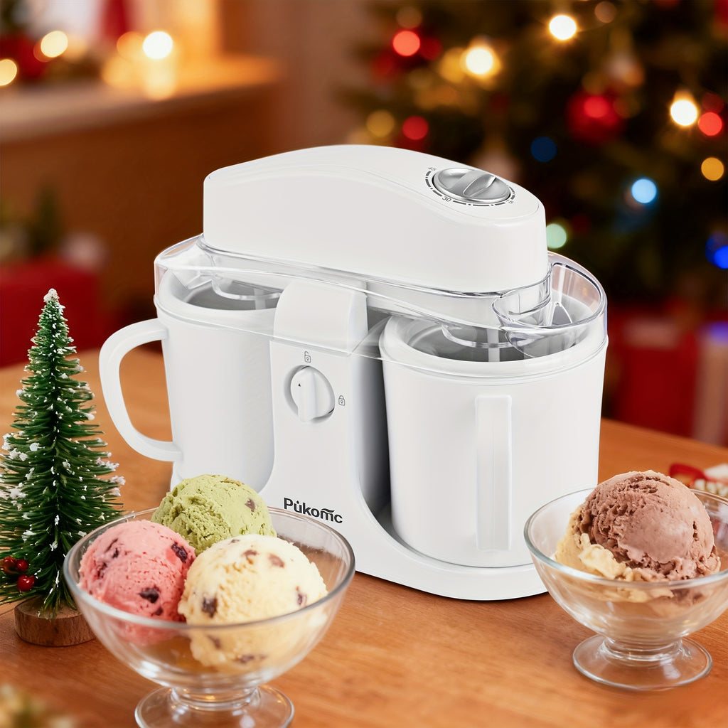 Automatic Ice Cream Maker for Home, Two-Cup Design Makes Two Flavors of Ice Cream, Sorbet and Frozen Yogurt at Once, Healthy Ingredients Control, Easy-Clean Separated Cups, Summer Dessert Machine for Kids Parties and Family