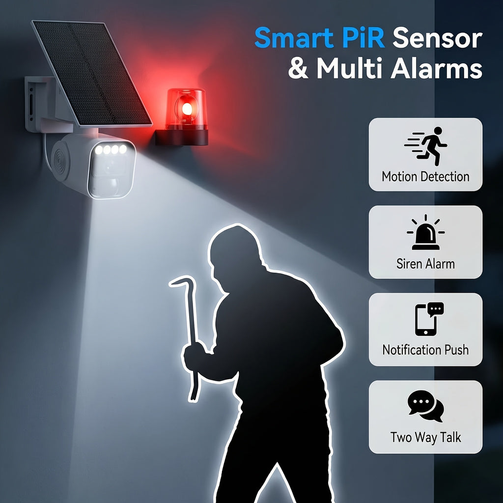 Cellular Solar Security Camera with Listed 4G LTE, 2K Imaging, Spotlight Siren and AI Detection, One-Piece No-WiFi Option with SD and Cloud Storage References
