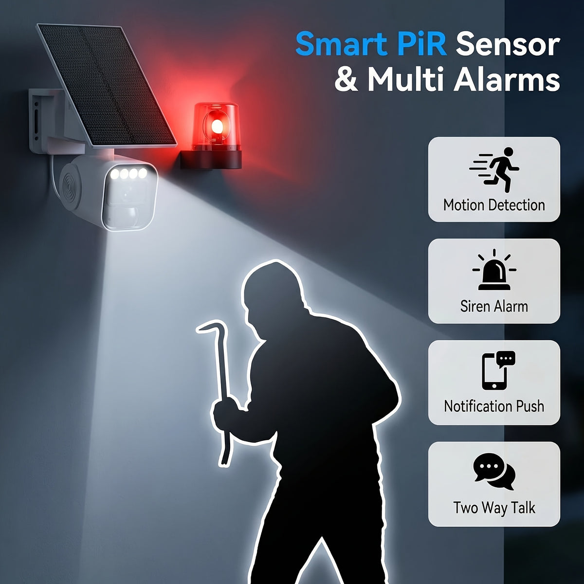 Cellular Solar Security Camera with Listed 4G LTE, 2K Imaging, Spotlight Siren and AI Detection, One-Piece No-WiFi Option with SD and Cloud Storage References