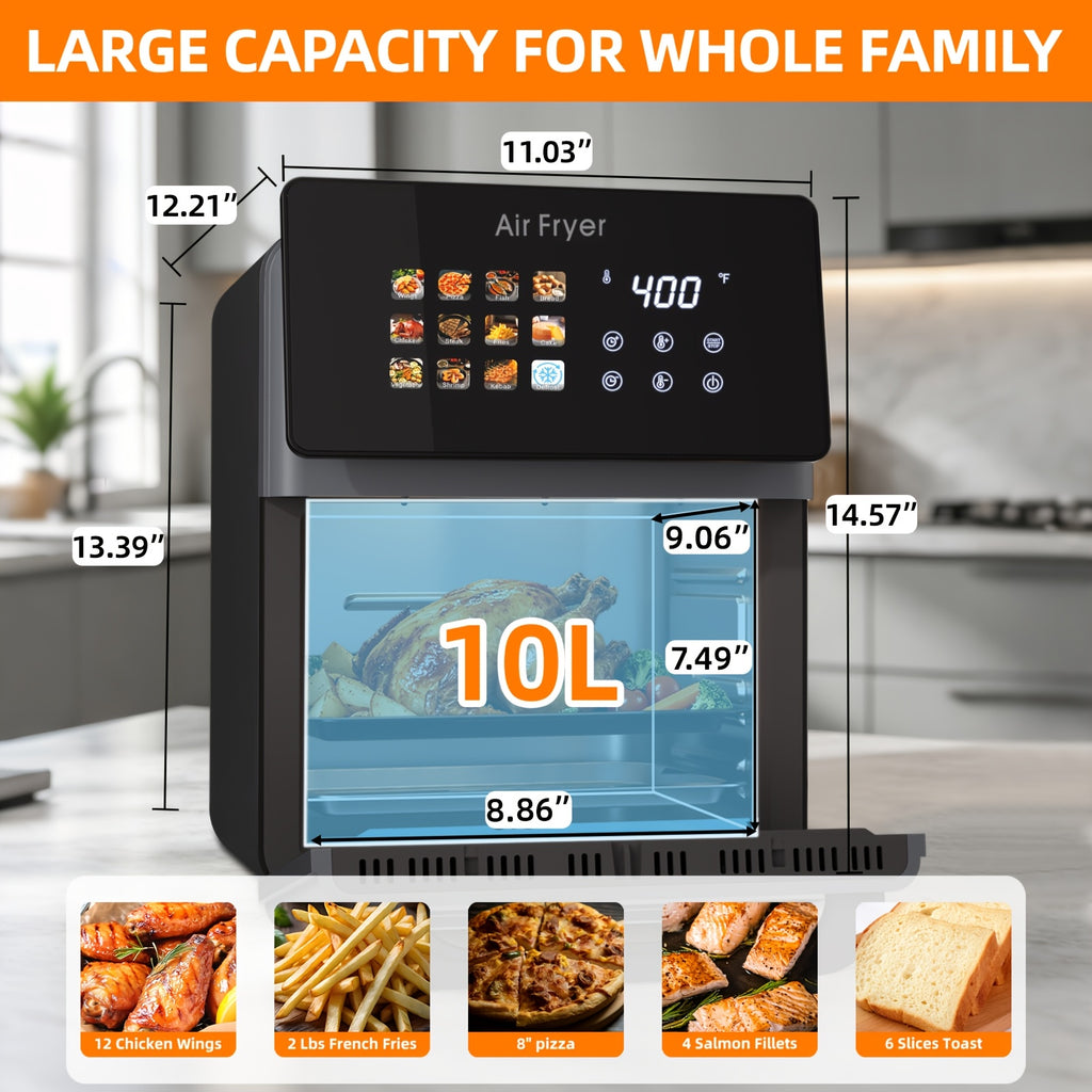 12-in-1 Air Fryer Oven and Grill Combo with Listed 2.64gal Capacity, Glass Viewing Window, Nonstick Basket and Removable Door in Beige or Black