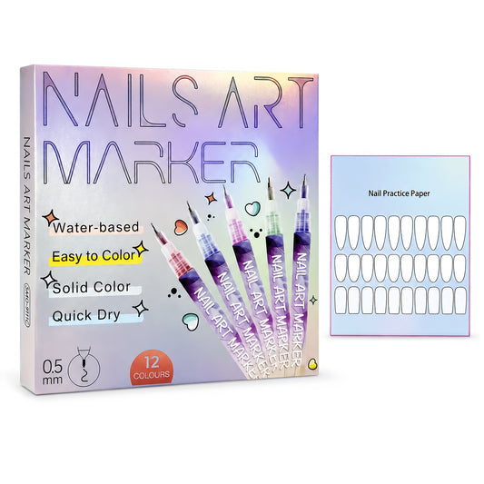 Nail Art Drawing Pens in a 12-Color Set for Decorative Dots, Lines and Freehand Doodle Designs, DIY Manicure Supplies for Adult Home and Salon Use
