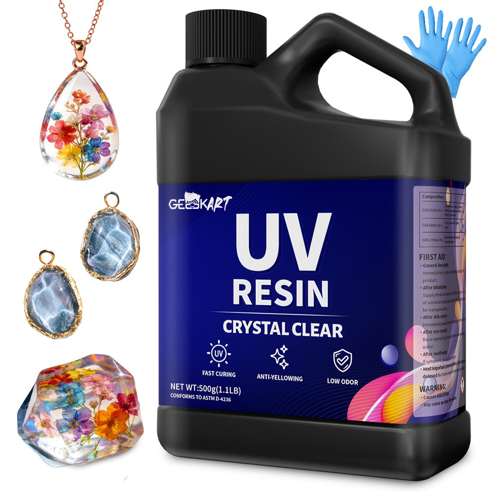 UV Craft Resin in Clear Hard-Type Formula, 500g, 2.2LB or 4.41LB Options for Light-Curing Jewelry Making, Handmade Charms and Decorative Hobby Projects