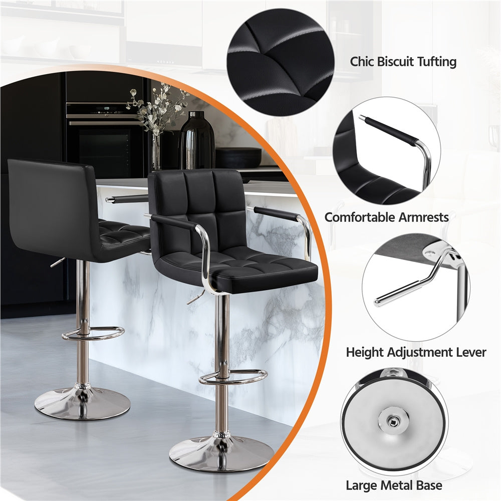 PU Leather Bar Stools Set of 2 by Costoffs, Adjustable Height and 360-Degree Swivel Seats with Backrests, Footrests and Steel Bases for Kitchen Islands