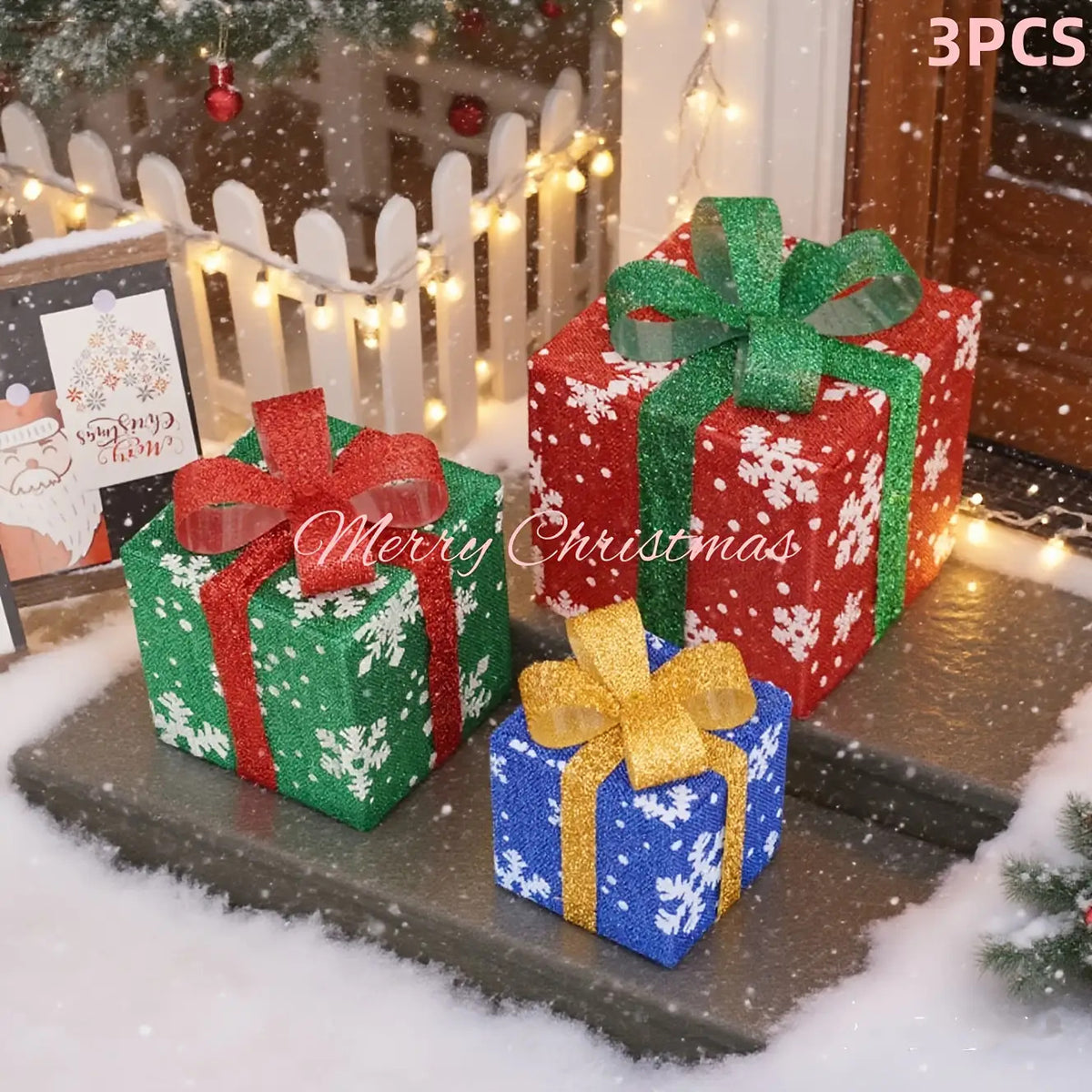 Christmas Gift Box Lights, 3-Pack 75-LED Warm Holiday Decoration with Remote Control, Timer and 8 Lighting Modes for Indoor and Outdoor Displays