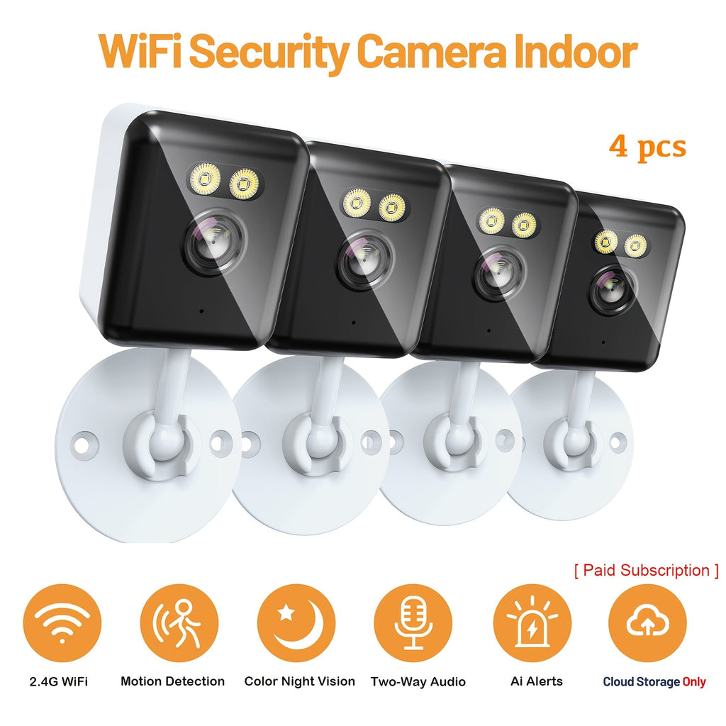 1080P Home Security Camera 4-Pack with WiFi, Full-Color Night Vision, Two-Way Audio, App Control and Listed Alexa Support for Indoor Motion Monitoring