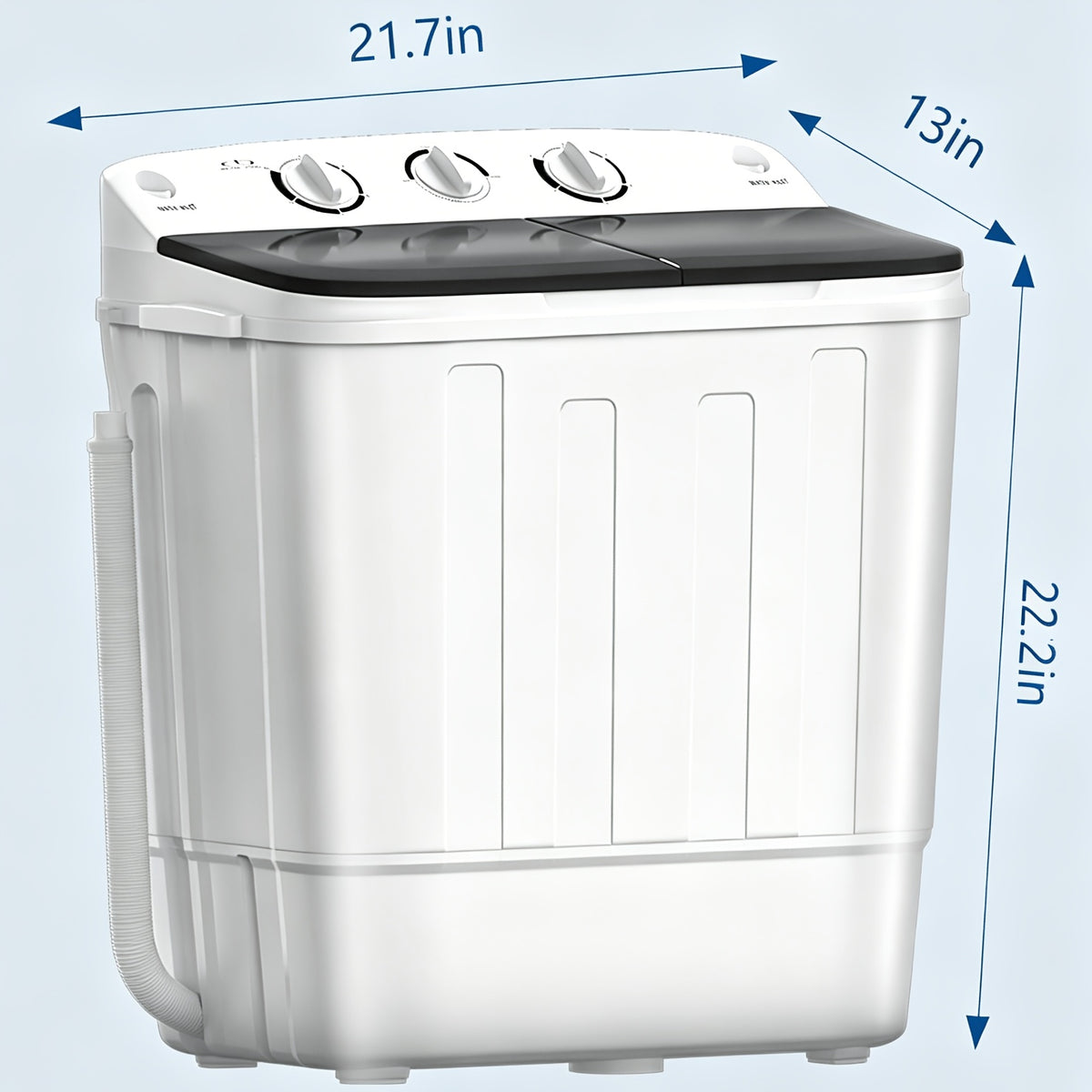 Double Drum Portable Washer in Black with Listed 19lb Capacity and 1300RPM Spin, Gravity Drainage, Seven Hangers and One Drying Rod for Small-Load Laundry