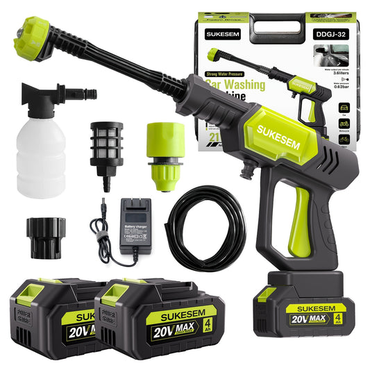 Battery-Powered Car Wash Cleaner with Adjustable Nozzle, Cordless Rechargeable Washing Tool for Yard and Garden Cleanup, One or Two Battery Packages