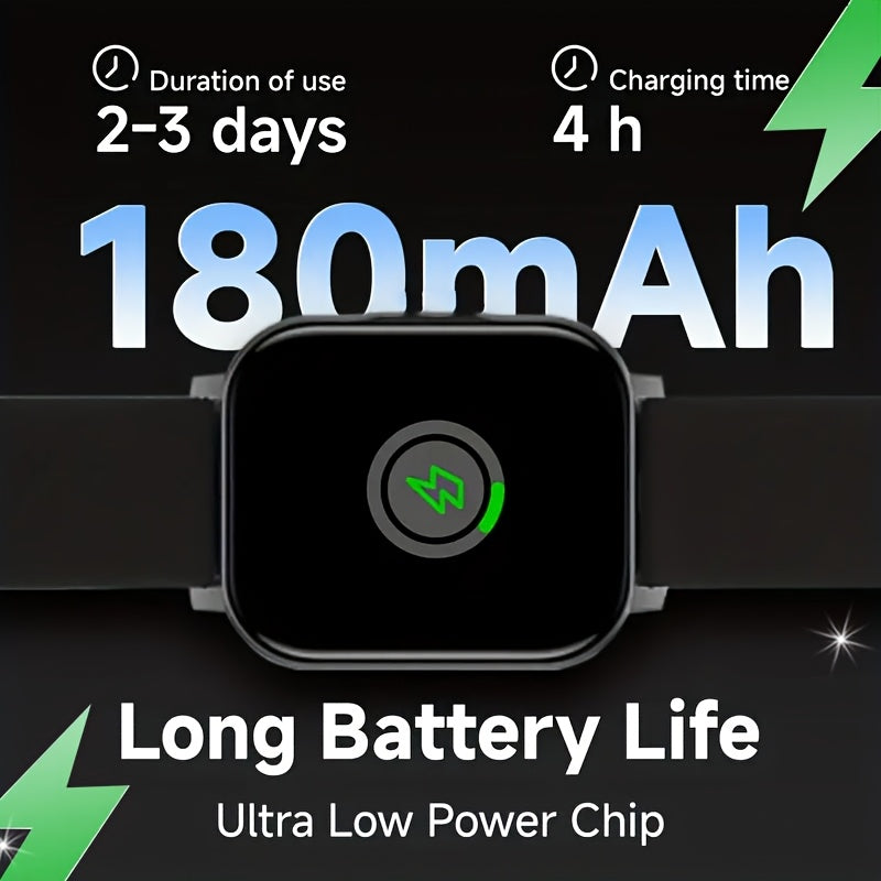 1.83 Inch Full Touch Screen Men'S And Women'S Smart Watch, USB Rechargeable, 180Mah Battery, Multi-Sport Modes, Positioning Navigation, Call And Email, Dual TPU Straps, Remote Camera/Music Player, Sports Outdoor Fitness Watch