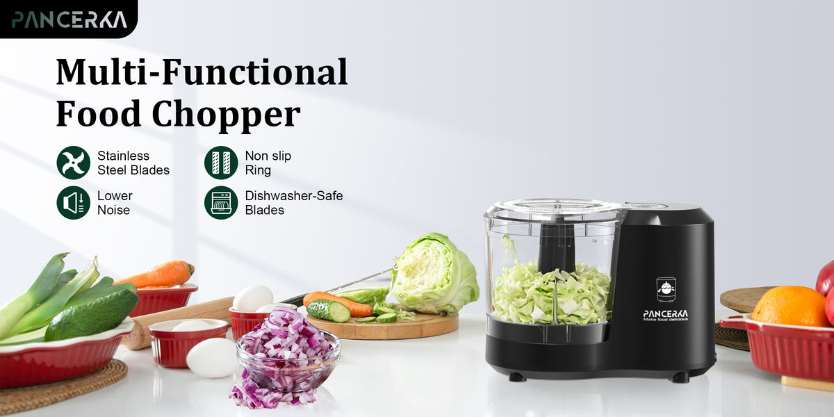 Electric Vegetable Chopper PANCERKA in Black with Listed Dicing, Mincing and Puree Functions, Kitchen Food Processor for Instruction-Approved Meal Preparation