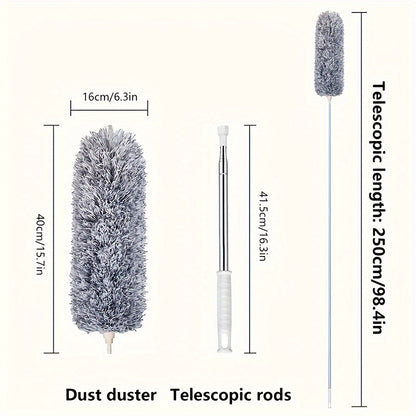 Retractable Ceiling Fan Duster with Bendable Head, Single Reusable Washable Dusting Brush in 55.12inch or 98.43inch Options for Furniture and Home Cleaning