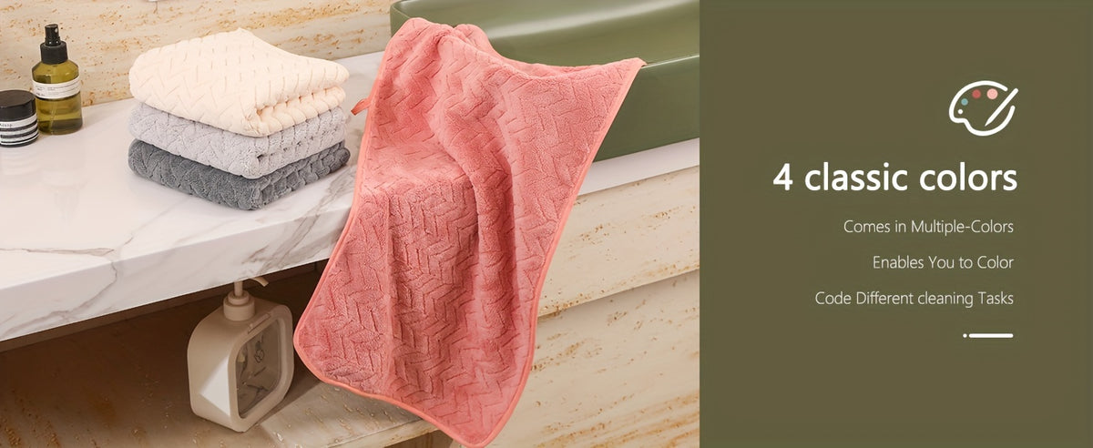 Coral Fleece Hand Towel Set of Four with Soft Fabric Wording, White, Black, Red, Gray and Unspecified-Color Options for Home Bathroom, Spa and Guest Room Routines