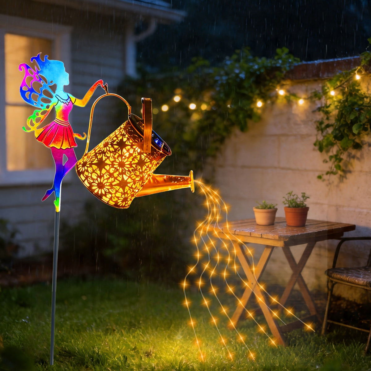 Solar Watering Can Garden Light, Metal Hanging Lamp with Fairy-Light Decoration for Patio, Lawn and Courtyard Displays, Warm Lamp or Lanterns Options