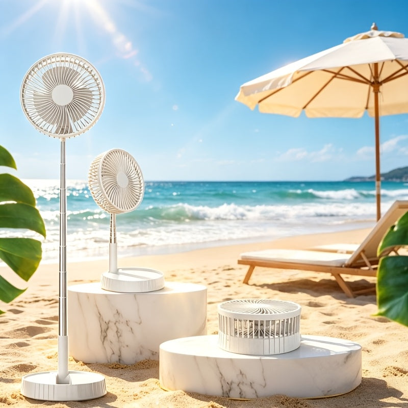 Folding Rechargeable Fan with Remote Control, 3600mAh Telescopic Portable Fan with 4 Speeds, USB Charging and 7-Color Ambient Light, Low Noise Expandable Battery Fan for Home, Office, Travel, Camping, RV and Dorm