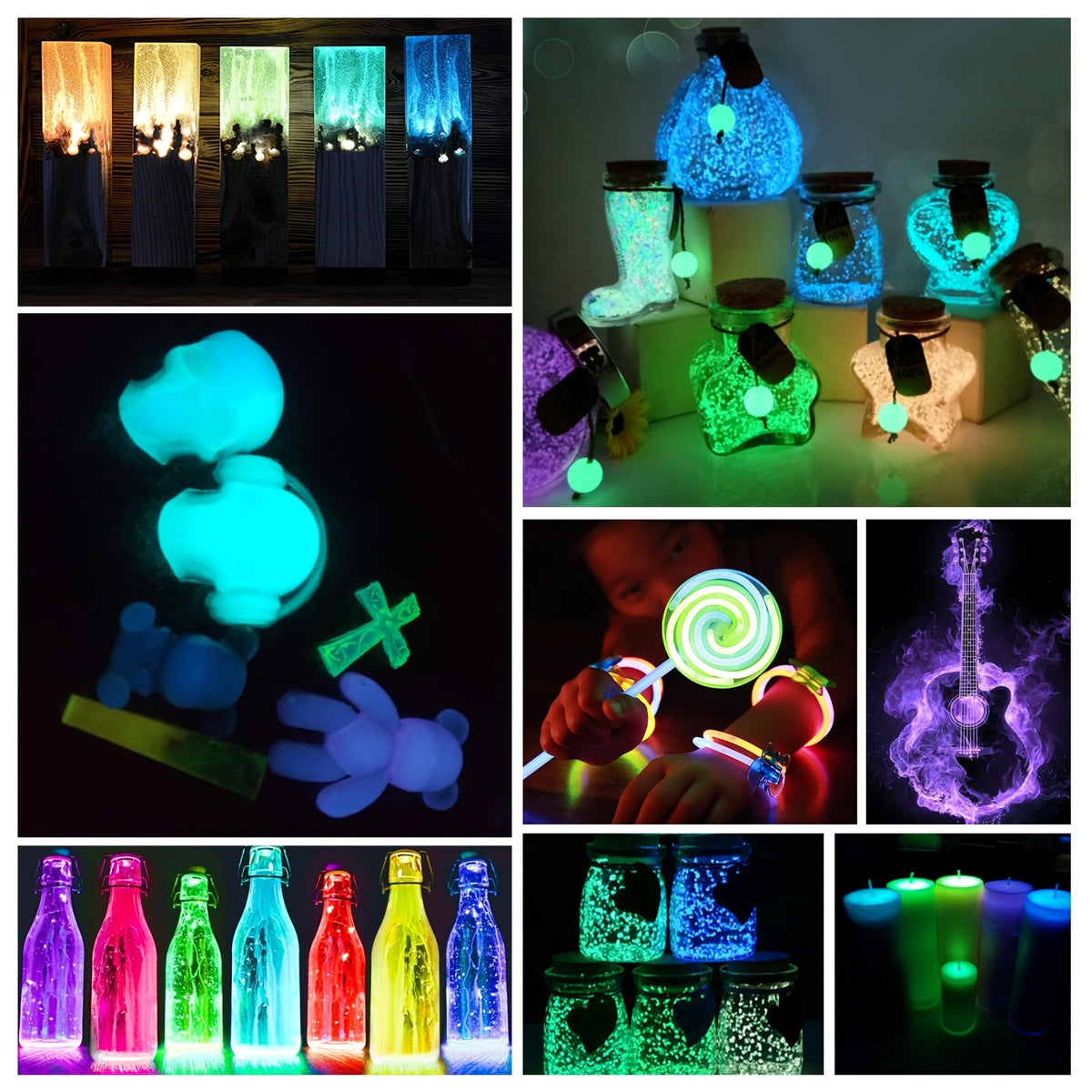 Glow in the Dark Pigment Powder by DEWEL, Strontium Aluminate Craft Colorant in 12 or 18 Color Options for Compatible Epoxy Resin Art and Decorative Projects