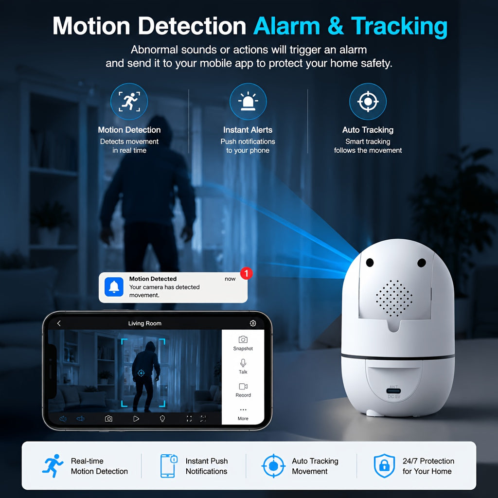 Indoor Pan Tilt Security Cameras, 4-Pack with 355° Pan, Night Vision, Motion Detection, Two-Way Talk, Dual-Band WiFi and Cloud or SD Storage