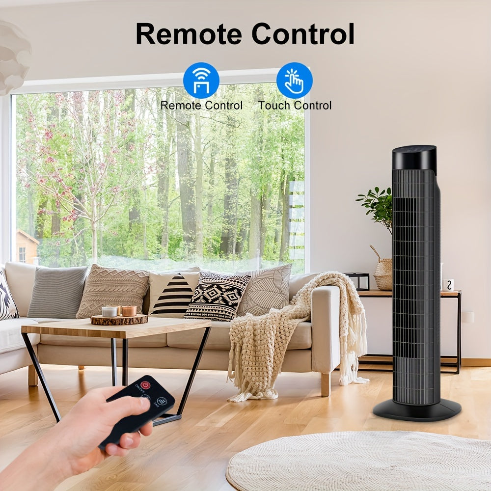 31-Inch Oscillating Tower Fan with Listed Remote Control, Three Speeds and 7.5-Hour Timer, White Option Labels for Bedroom, Living Room and Office Airflow