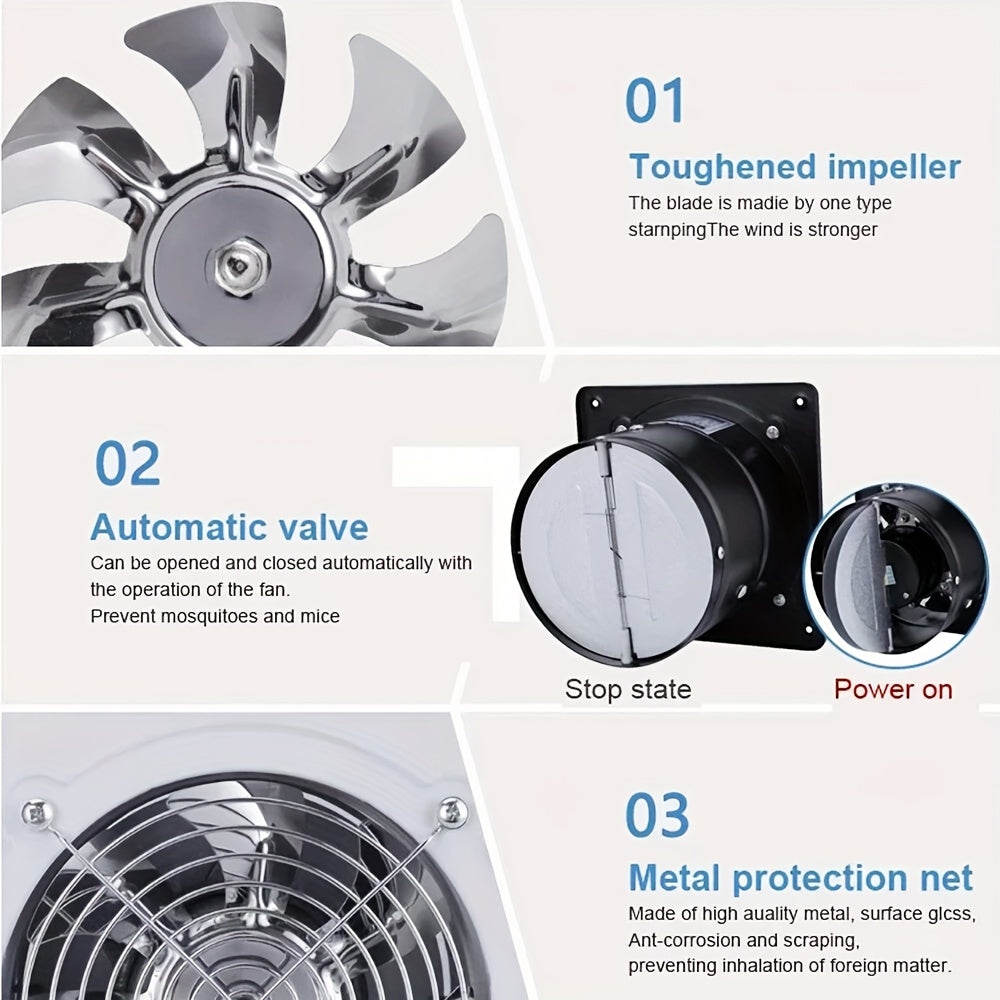 8 Inch Exhaust Fan, 40W Through-Wall Ventilation Fan with Switch, Pure Copper Motor & Backdraft Damper, Metal Fume Extractor for Kitchen, Bathroom, Attic, Garage, Shop, Smoking Room