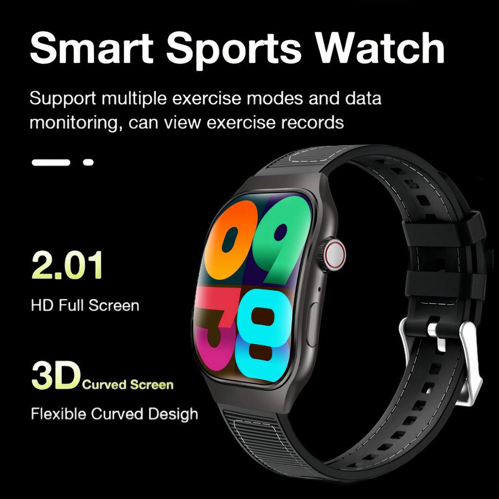 Curved OLED Calling Smartwatch with Listed 2.01-Inch Touchscreen, Voice Assistant, Mini Games and 100-Plus Sports Modes, Magnetic Charging and Four Color Choices
