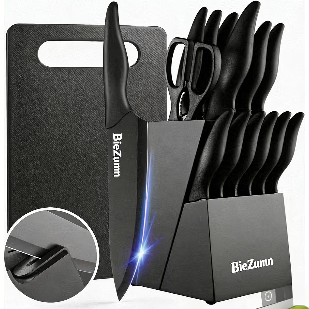 Black Cooking Knife Set with Fruit Knife Small Set or Stainless Steel Kitchen Large Set Options for Slicing, Dicing and Everyday Home Meal Preparation
