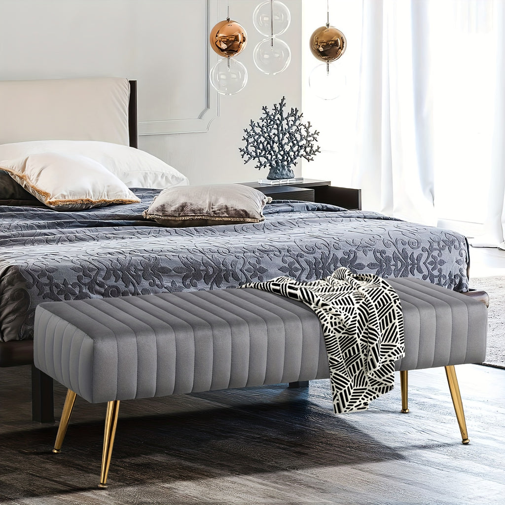 Velvet Entryway Bench with Gold-Plated Legs, 44-Inch Accent Seating for Shoe Changes, Bedroom End-of-Bed Styling and Living Room Footrest Use