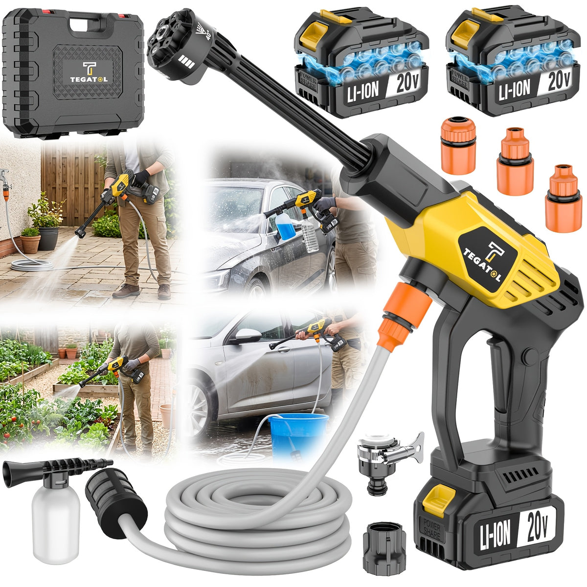 Rechargeable Cleaning Water Gun with Listed 20V Power, One or Two Battery and Upgrade Options, Handheld Spray Tool for Compatible Car Cleaning and Garden Tasks