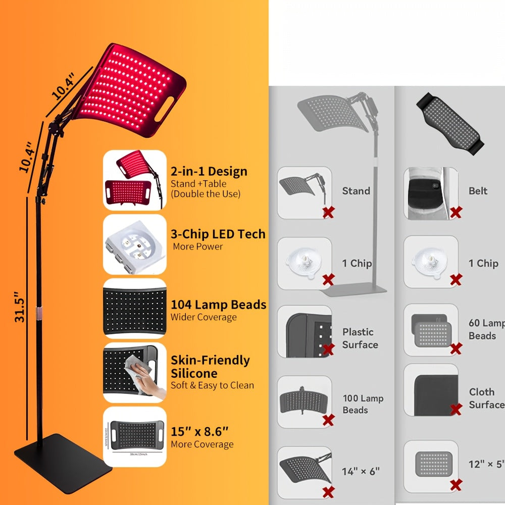 Red Light LED Lamp in Black with Listed Stand, 660nm and 850nm Wavelength Wording and Plug-In Design for Instruction-Guided Adult Personal Care Routines