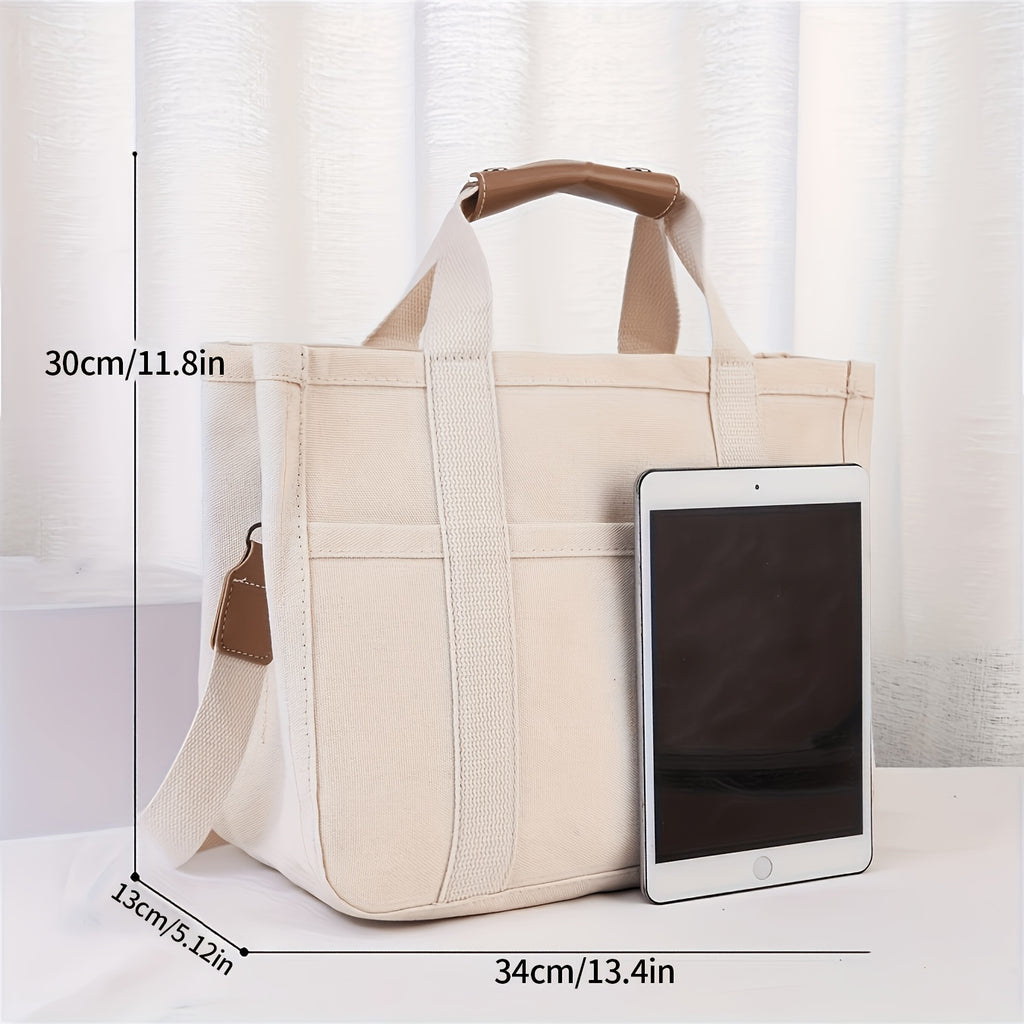 Compartment Shoulder Tote Bag with Listed Multi-Pocket Design and Carry Handles, Blue, White, Black and Pink Style Options for Everyday Errands and Casual Outings