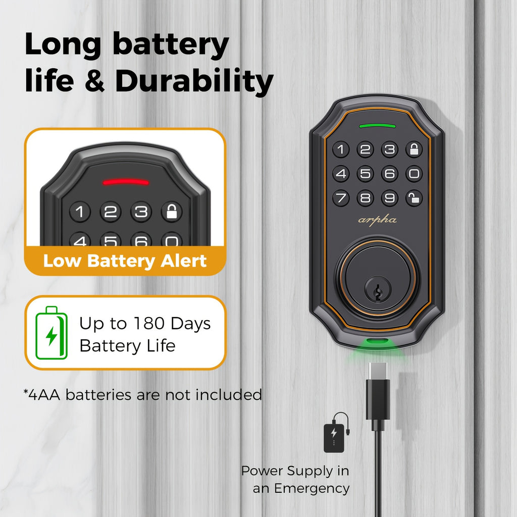 Electronic Keypad Deadbolt with Listed 100 Access Codes, Auto Lock and One-Touch Locking, Black or Silvery Finish and Fingerprint or Handle Set Options