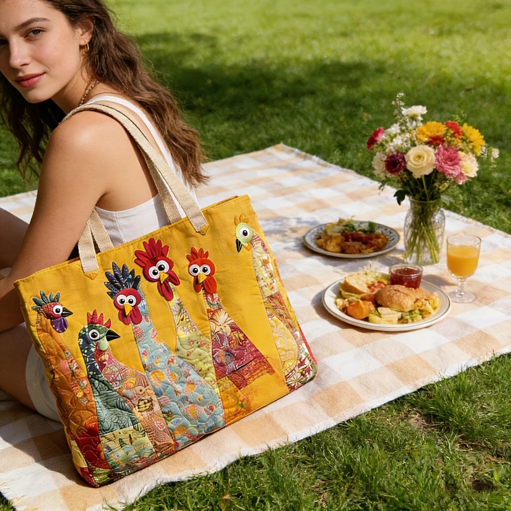 Quilted Tote Bag with Animal Design Print, Unisex Casual Everyday Carry in Three Size Options for Books, Personal Belongings and Daily Outings