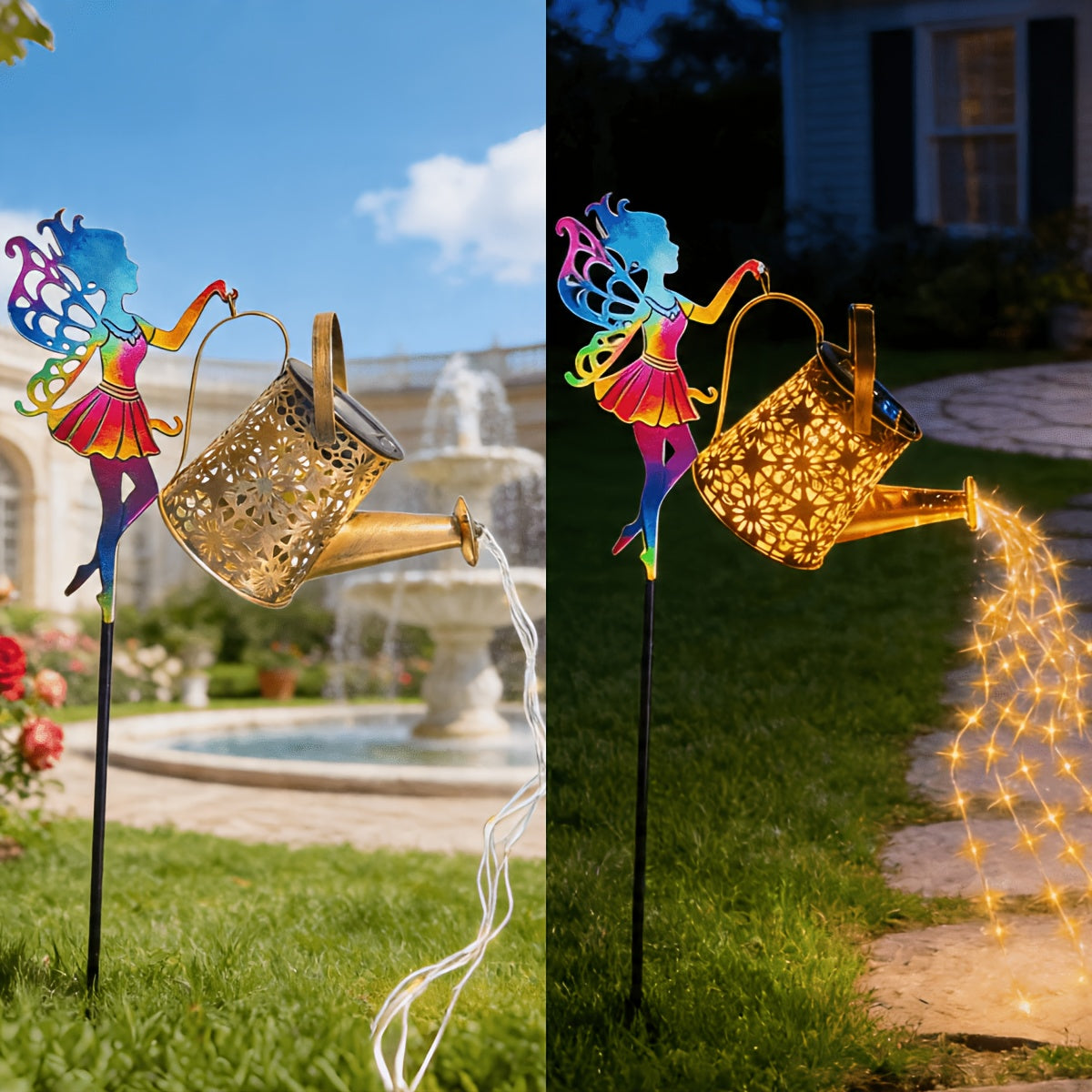 Solar Watering Can Garden Light, Metal Hanging Lamp with Fairy-Light Decoration for Patio, Lawn and Courtyard Displays, Warm Lamp or Lanterns Options