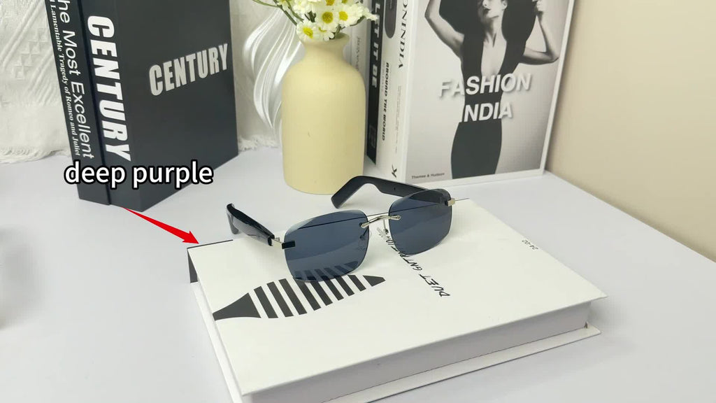 Touch-Control Wireless Audio Glasses with Listed Built-In Microphone, Music Playback and Hands-Free Calls in Gradient Blue, Gradient Purple or Brown-1