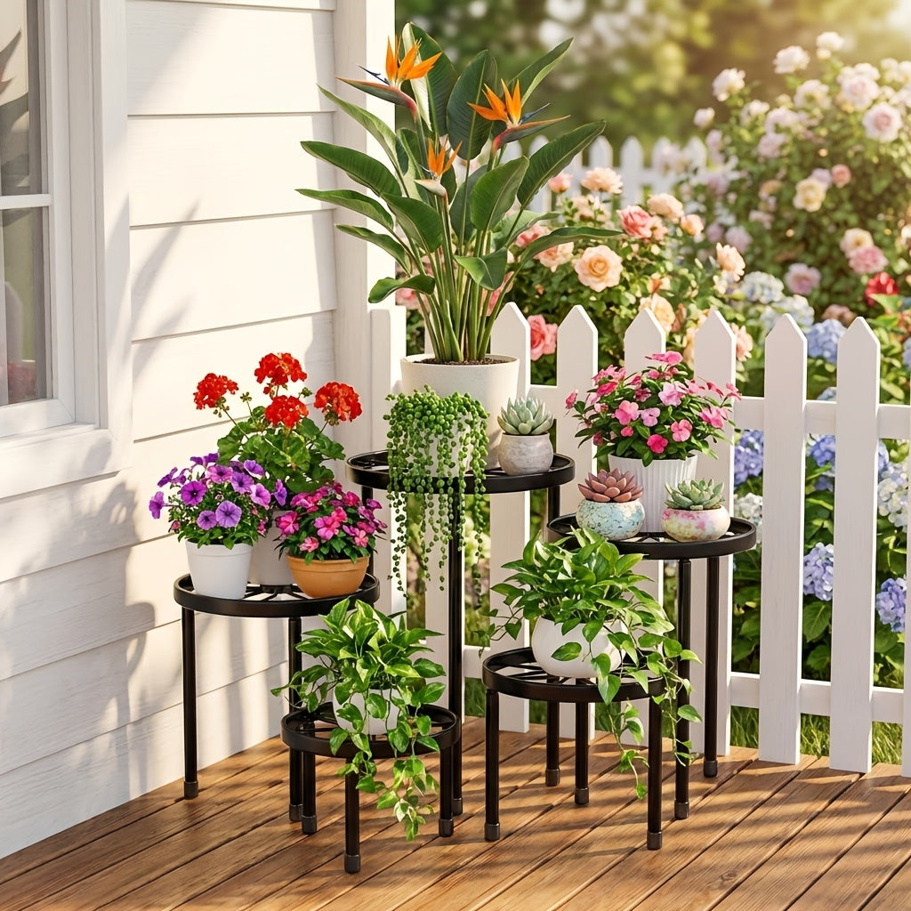 Metal Plant Stand Five-Piece Set with Listed Iron Construction, Separate Planter Holder Display Supply for Indoor Rooms, Garden Patios and Balcony Decor