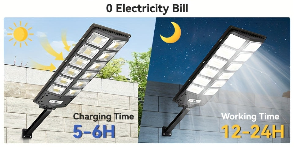 Solar Motion Sensor Flood Light, 504LED Model with 6500K Light, Three Modes and Listed 3000-Lumen Output, Mounting Base for Yard, Garage and Entrance Lighting