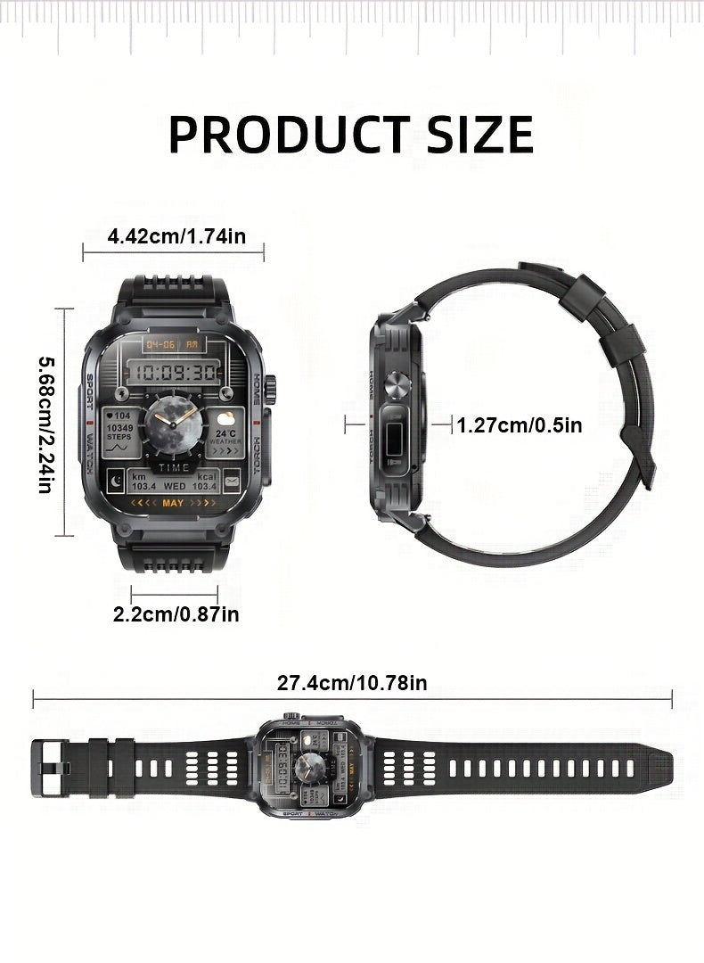 LED Flashlight Calling Smartwatch with Listed 2.02-Inch TFT Screen, Step Counting and Sleep Tracking Features, iOS Android Option for Everyday Wear