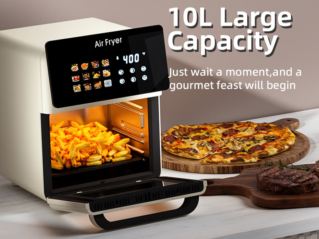 White Air Fryer Oven and Grill Combo with Listed 2.64gal Capacity, 12-in-1 Convection Cooking Design, Glass Viewing Window, Nonstick Basket and Removable Door
